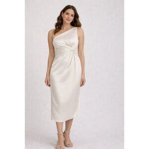 NWOT Abercrombie & Fitch One Shoulder Satin Midi Dress Ivory Medium Petite